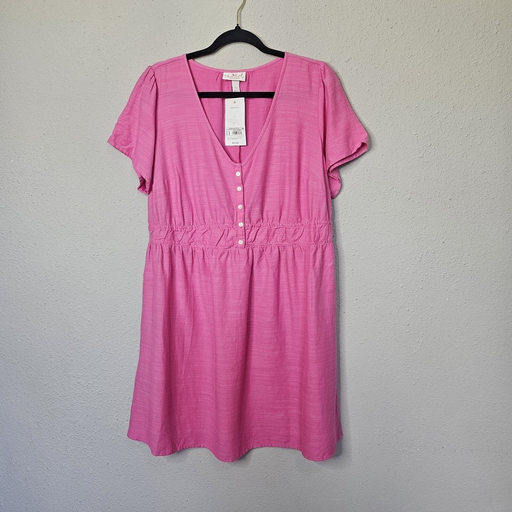 Isabel by Ingrid & Isabel Maternity Dress Pink V-Neck Large NEW Babydoll Mini